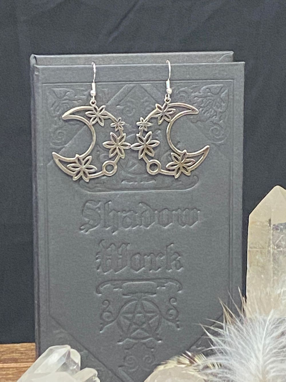 Crescent Moon Earrings with Floral Accents