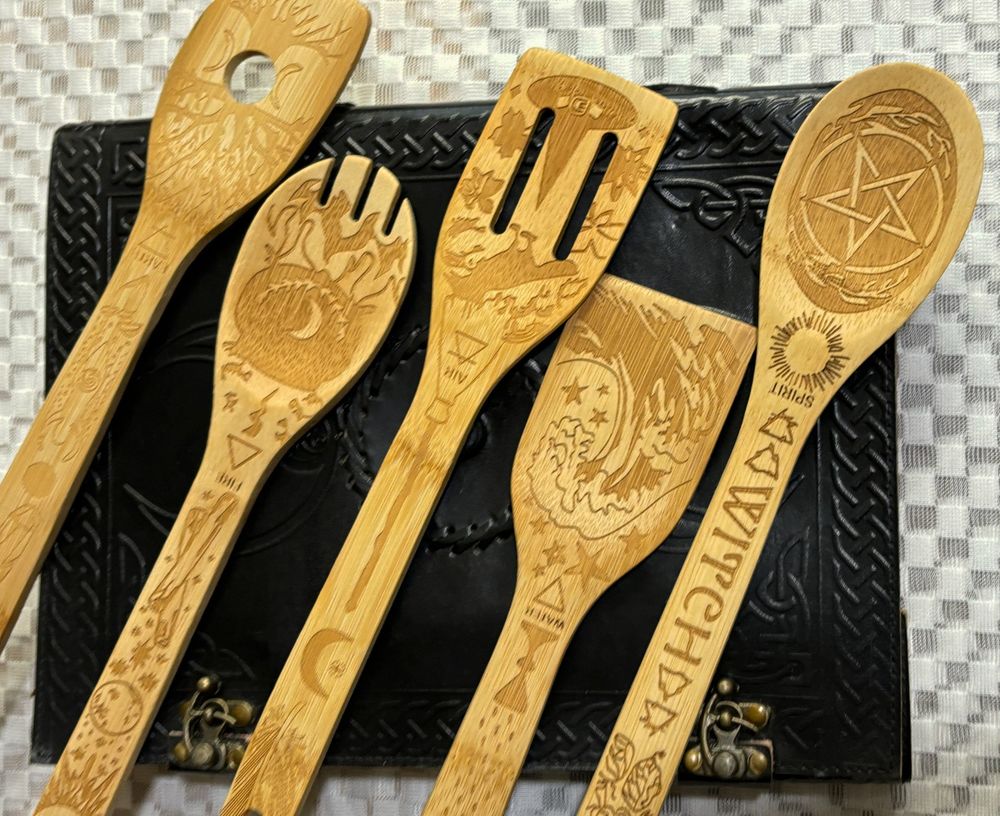 Elemental Wooden Spoon Set – Earth, Air, Fire, Water, Spirit